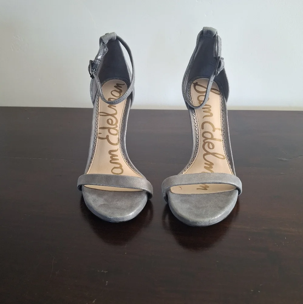 SAM EDELMAN "Ariella" Leather Stiletto Ankle Strap Dress Sandal-Silver- Size 6 - Picture 2 of 12